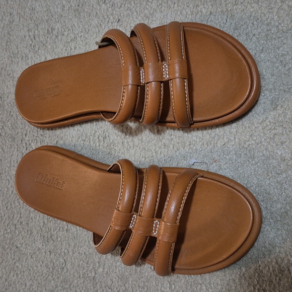 Olokai Brown Leather Slide Sandals - Picture 1 of 6